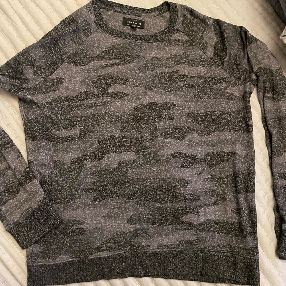 Lucky Brand Gray Camouflage Crewneck Sweater